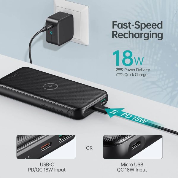 Choetech 10000mAh PD20W Fast Charging Power Bank With Qi 10W Wireless Charger+ 0.5M Type C to C Cable - Black - B650 - GC - Image 4