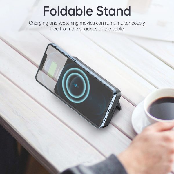 Choetech 10000mAh MagSafe Compatible Magnetic Wireless Charger Power Bank With Phone Holder - B651 - Black -GC - Image 4