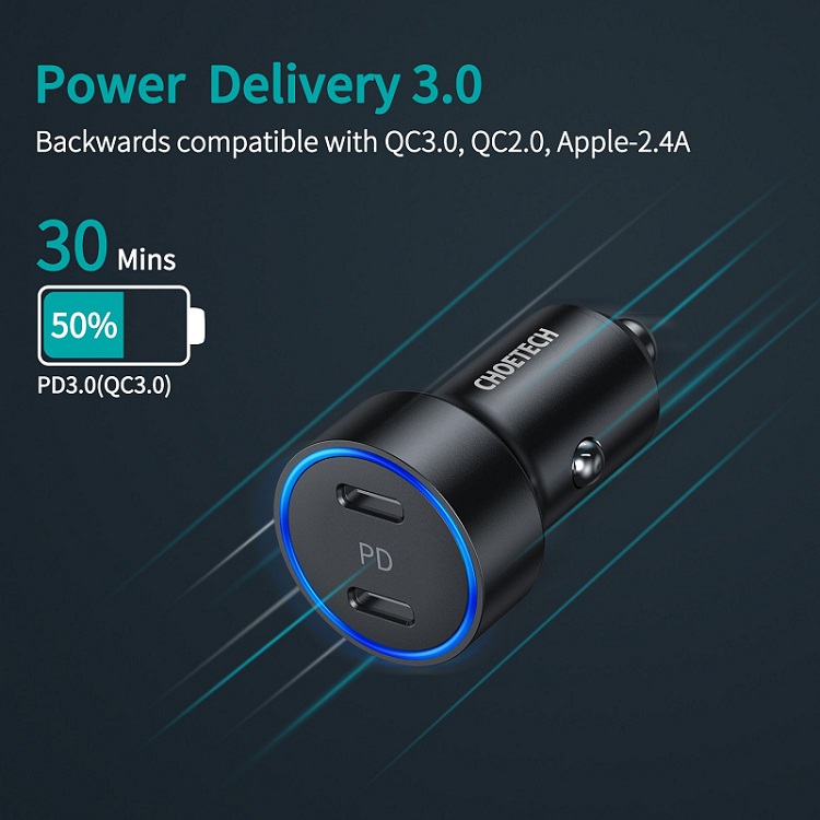 Choetech C0054 2 Port USB Type C Car Charger 40W Dual USB C Car Charger Adapter 2