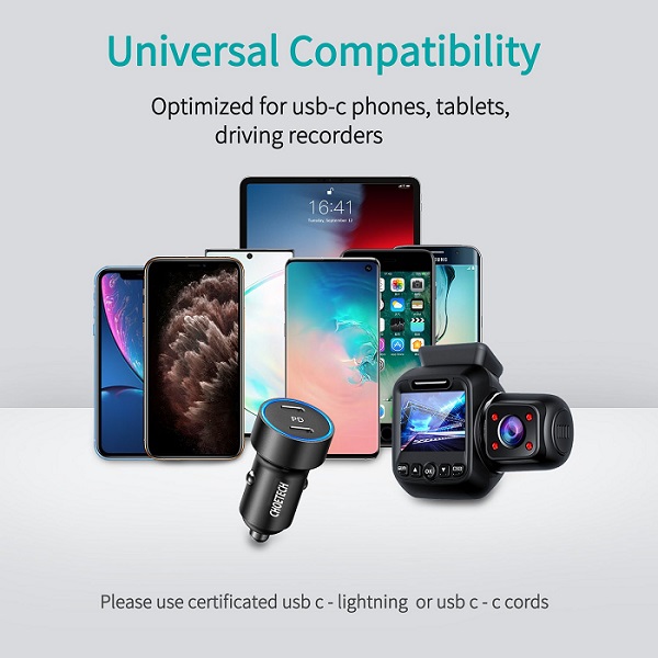 Choetech C0054 2 Port USB Type C Car Charger 40W Dual USB C Car Charger Adapter 5