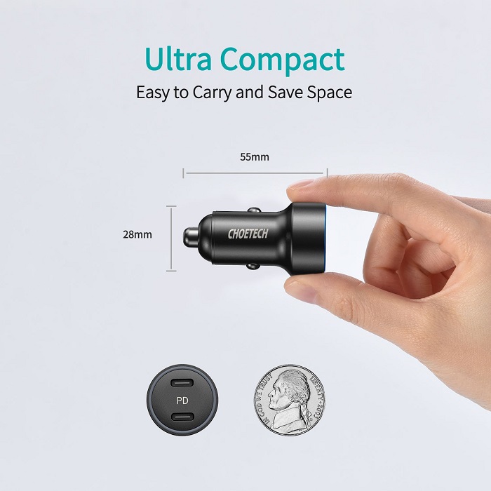 Choetech C0054 2 Port USB Type C Car Charger 40W Dual USB C Car Charger Adapter 8