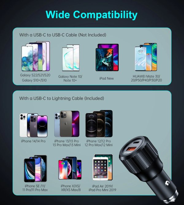 Choetech-TC0010-7 Choetech 63W Dual USB-C 45W + 18W  Fast Car Charger - Black - TC0010 - GC - Image 4