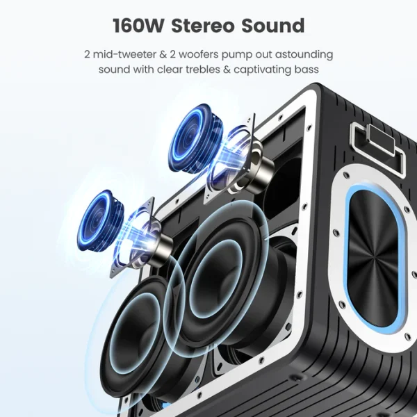 DriverUnits_1e5e4189-5849-45de-9472-1ab9f8e63562 Sounarc A3 Pro 160W Karaoke Party Speaker with 4 Driver Units, Supports 2 Wireless Microphones - Black - Image 11