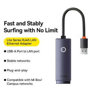 Baseus Lite Series Ethernet Adapter USB-A To RJ45 LAN Port - Black - Image 4