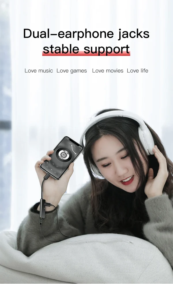 H01b12c71ab564e7ba46c86c2eb6f26ady Baseus L52 iPhone To Dual iPhone + 3.5mm Jack Converter - Black - Image 4