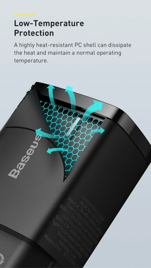 Baseus Compact Quick Charger U+C 20W - Black - Image 4