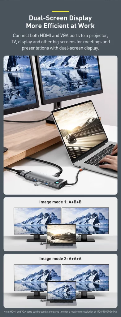 Baseus Metal Gleam Series 9-in-1 Multi-functional Type-C HUB - Gray - Image 3