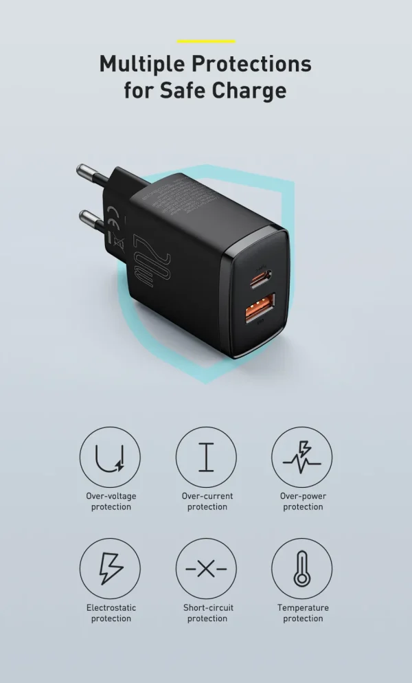 Baseus Compact Quick Charger U+C 20W - Black - Image 2