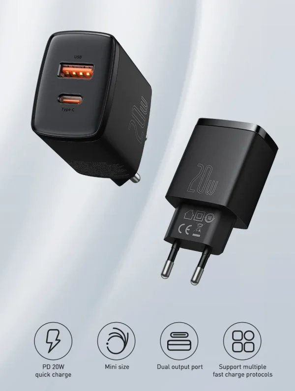 Baseus Compact Quick Charger U+C 20W - Black - Image 9