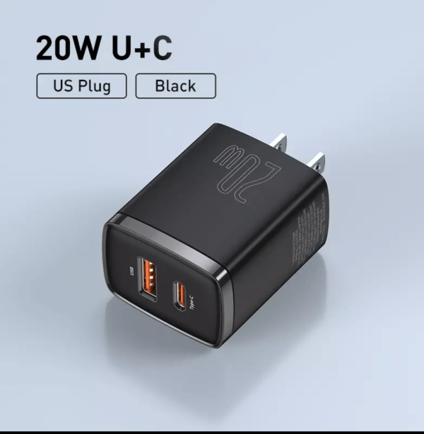 Baseus Compact Quick Charger U+C 20W - Black - Image 1