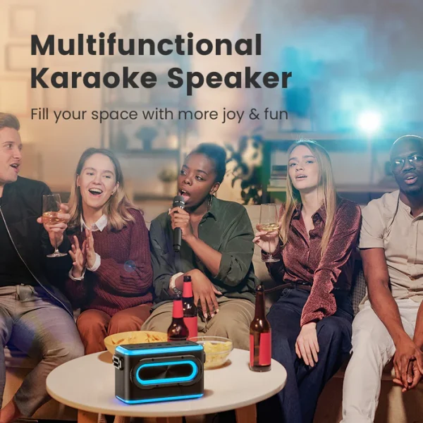 Sounarc A1 80W Karaoke Party Speaker with 2 Full Range Speakers, 2 Wireless Mic & Wired Mic Input - Black - Image 17