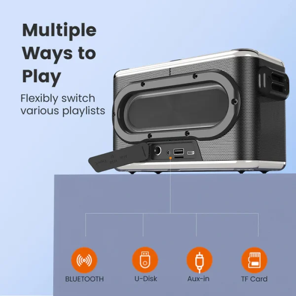 Sounarc A1 80W Karaoke Party Speaker with 2 Full Range Speakers, 2 Wireless Mic & Wired Mic Input - Black - Image 13