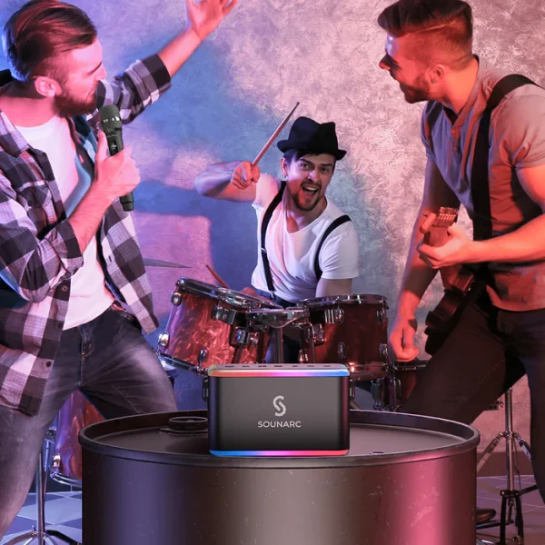 Sounarc A1 80W Karaoke Party Speaker with 2 Full Range Speakers, 2 Wireless Mic & Wired Mic Input - Black - Image 9
