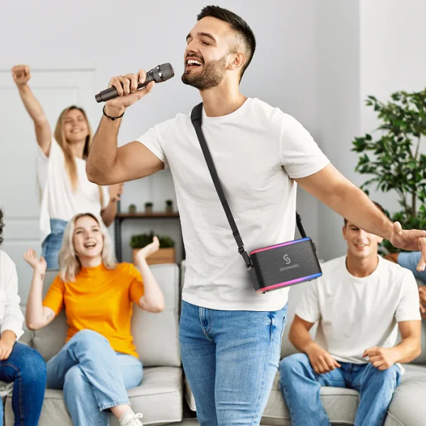 Sounarc A1 80W Karaoke Party Speaker with 2 Full Range Speakers, 2 Wireless Mic & Wired Mic Input - Black - Image 7