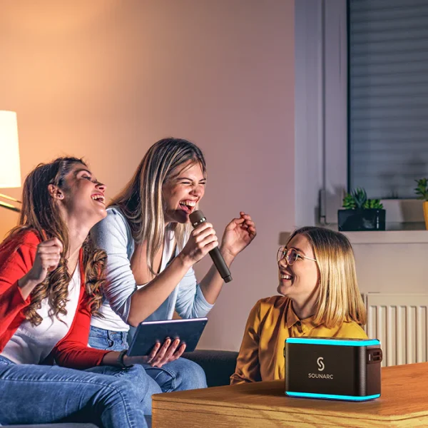 Sounarc A1 80W Karaoke Party Speaker with 2 Full Range Speakers, 2 Wireless Mic & Wired Mic Input - Black - Image 6