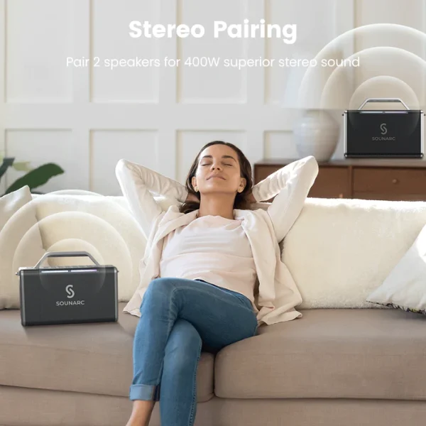 StereoPairing Sounarc K2 200W Karaoke Party Speaker with Dynamic 2.2 Channel System, 2 Wireless Mics included - Black - Image 11