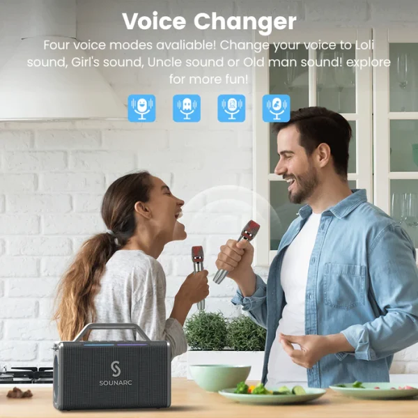 Voice Sounarc K2 200W Karaoke Party Speaker with Dynamic 2.2 Channel System, 2 Wireless Mics included - Black - Image 6