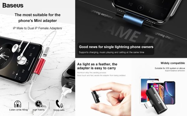 Baseus iPhone lightning Male to Dual iPhone Converter - Black - Image 3
