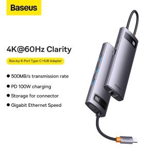 Baseus StarJoy 6-Port Type-C HUB Adapter - Gray - Image 8