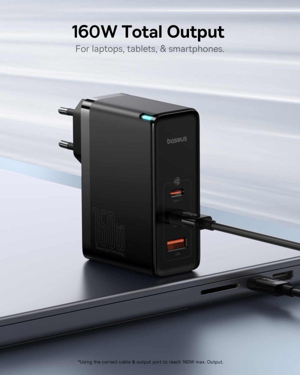 a-43 Baseus GaN5 Pro Digital Fast Charger 2C+U 160W With Superior Series Fast Charging Data Cable Type-C to Type-C 240W - Black - Image 6