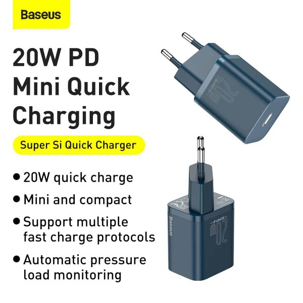 Baseus Super Si Quick Charger 1C 20W EU With Type-C to iPhone Cable 1M - Black - Image 7