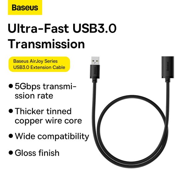 Baseus AirJoy Series USB3.0 Extension Cable 0.5M - Black - Image 8