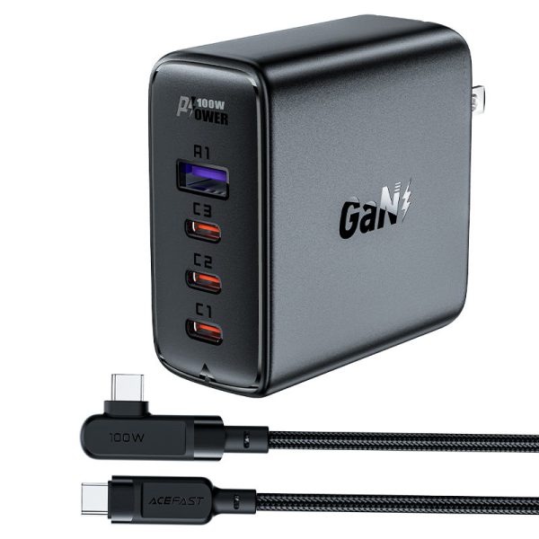 Acefast A39 PD100W GaN 3*USB-C+USB-A charger set US - Black brings 100W Power with PPS for Samsung Phones, PD 3.0 for iPhones & QC 4.0 Technology for other Android Fast Charging Phones. Fast Charging at 100W of Pure Power. best price in pakistan
