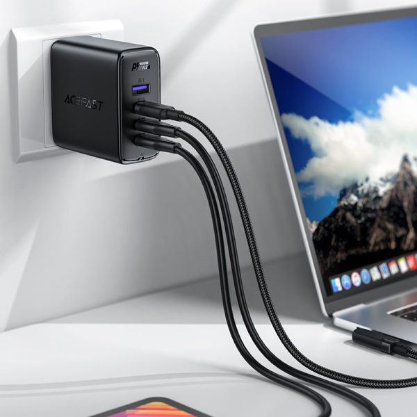 Acefast A39 PD100W GaN 3*USB-C+USB-A charger set US - Black - Image 3