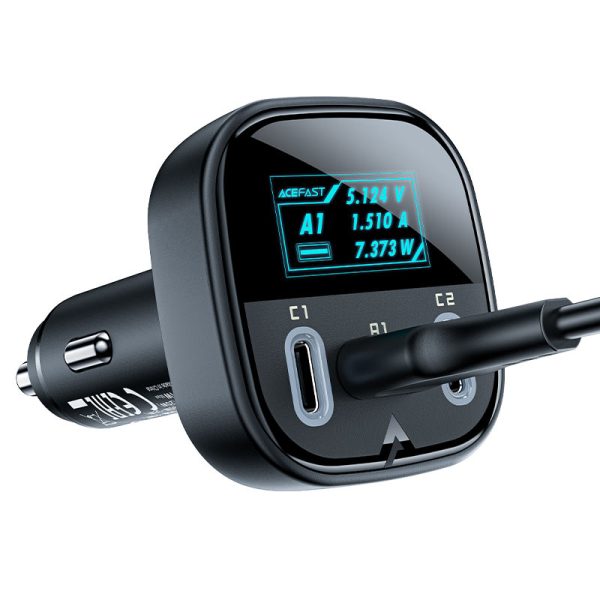 Acefast B5 101W 2C+A Metal Car Charger With OLED Smart Display - Black - Image 9
