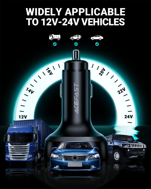 Acefast B5 101W 2C+A Metal Car Charger With OLED Smart Display - Black - Image 2