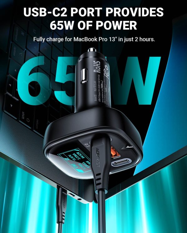 Acefast B5 101W 2C+A Metal Car Charger With OLED Smart Display - Black - Image 6