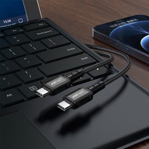 Acefast 60W Nylon Braided USB-C to USB-C Charging Data Cable - 1.2M - 3.9 feet - Black - C1-03 - Image 3