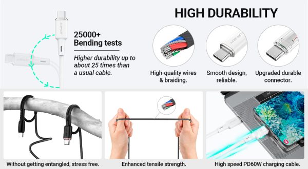 Acefast C2-03 USB-C to USB-C Zinc Alloy Silicone Charging Data Cable 1.2M - Black - Image 7