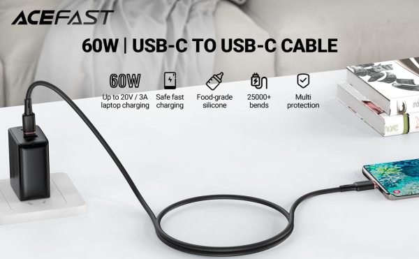 Acefast C2-03 USB-C to USB-C Zinc Alloy Silicone Charging Data Cable 1.2M - Black - Image 8