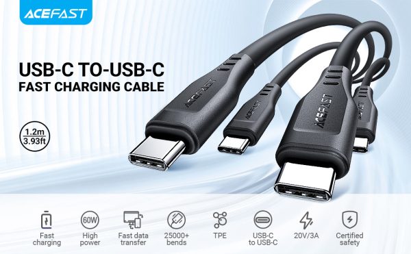acefast-c3-03-usbc-to-usbc-charging-data-cable-key-points Acefast 60W High Power Fast Charging USB-C to USB-C TPE Data Cable - 1.2M - 3.9 feet - White - C3-03 - Image 6