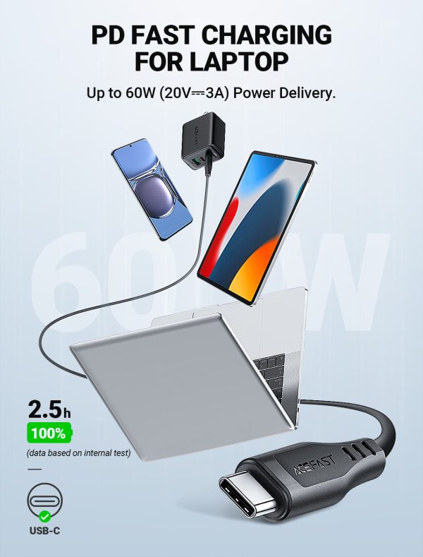 acefast-c3-03-usbc-to-usbc-charging-data-cable-pd-fast-charging Acefast 60W High Power Fast Charging USB-C to USB-C TPE Data Cable - 1.2M - 3.9 feet - White - C3-03 - Image 3