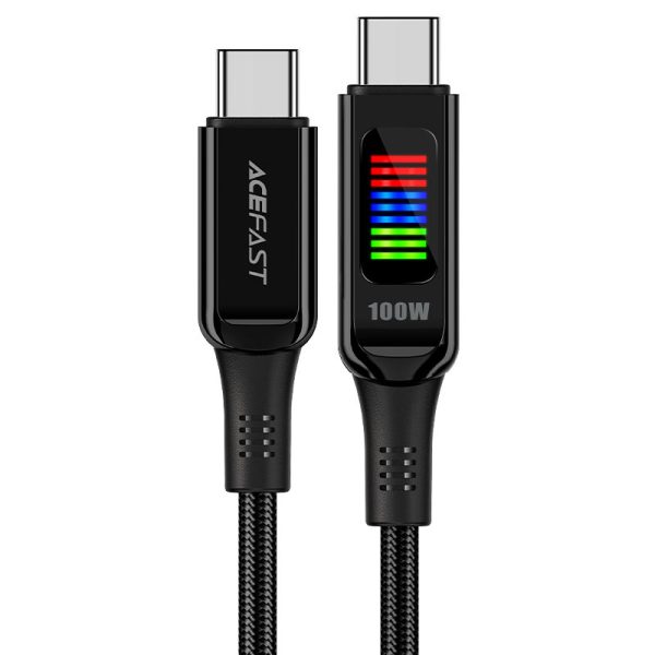 Acefast C7-03 USB-C to type c cable Zinc Alloy Charging Data Cable With Display 1.2M - Black with Support of Charging upto 100W of Devices. Compatible with PD100W Standard perfect for charging laptops & iPhones & iPads. Best Price in Pakistan.