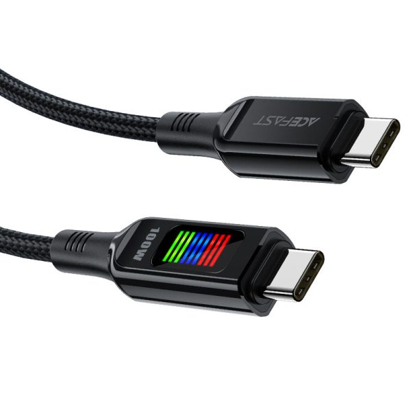 Acefast 100W High Power USB-C to USB-C Charging Data Cable With Tricolor LED Display - 1.2M - 3.9 feet - Black - C7-03 - Image 3