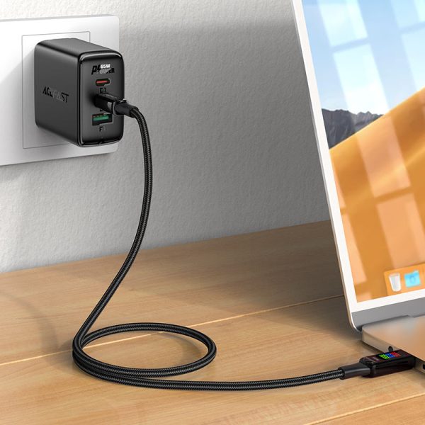 Acefast 100W High Power USB-C to USB-C Charging Data Cable With Tricolor LED Display - 1.2M - 3.9 feet - Black - C7-03 - Image 2