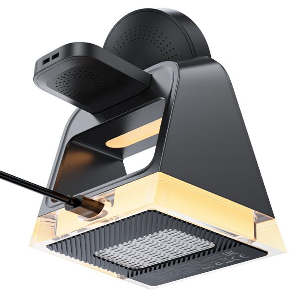 acefast-e17-desktop-3in1-wireless-charging-holder-lighting-effects Acefast E17 desktop 3-in-1 wireless charging holder - Black - Image 4