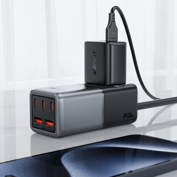 Acefast Z2 PD75W GaN 3*USB-C+2*USB-A Desktop Charging Adapter EU - Black - Image 5