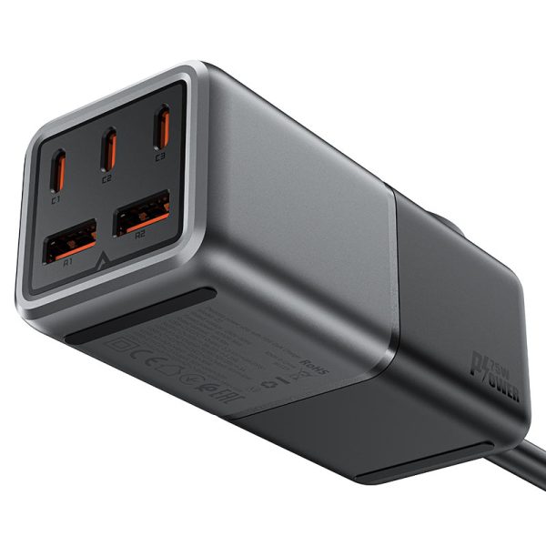 Acefast Z2 PD75W GaN 3*USB-C+2*USB-A Desktop Charging Adapter EU - Black - Image 4