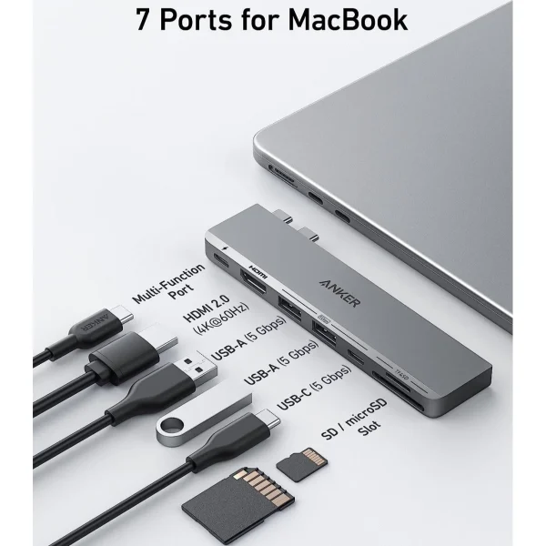 anker-2-1 Anker 547 Type-C Hub 7 In 2 For Macbook - Black - A8354HA1 - Image 2