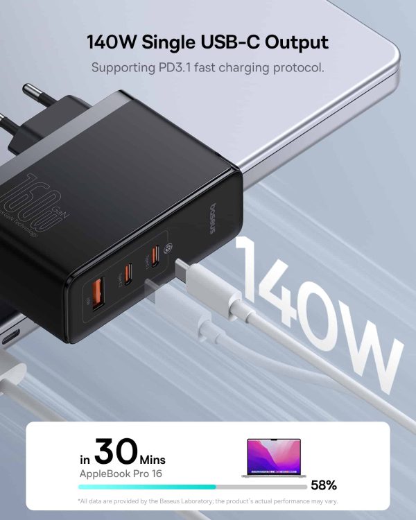 b-42 Baseus GaN5 Pro Digital Fast Charger 2C+U 160W With Superior Series Fast Charging Data Cable Type-C to Type-C 240W - Black - Image 5