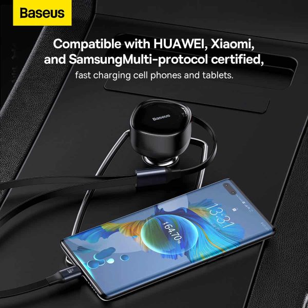 d-35 Baseus Enjoyment Retractable 2-in-1 Car Charger C+C 33W - Black - Image 4