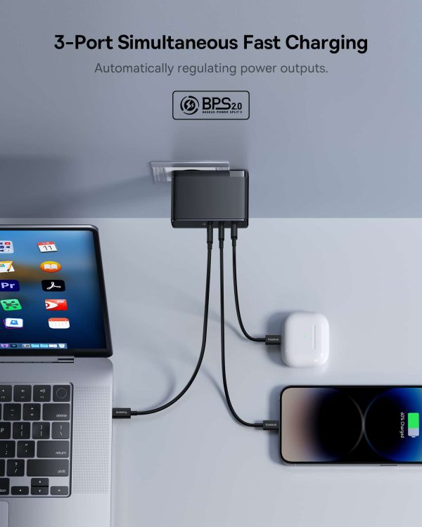 d-42 Baseus GaN5 Pro Digital Fast Charger 2C+U 160W With Superior Series Fast Charging Data Cable Type-C to Type-C 240W - Black - Image 3
