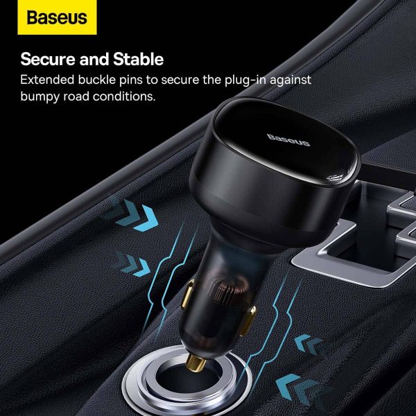 e-36 Baseus Enjoyment Retractable 2-in-1 Car Charger C+C 33W - Black - Image 3