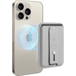 ESR Magnetic Wallet, Compatible with MagSafe Wallet, for iPhone Wallet with Secure-Grip Finger Loop, for iPhone 15/14/13/12 Series, Not for 13/12 Mini, 3-Card Holder, Vegan Leather - Light Gray