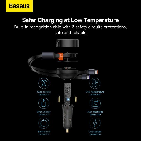 f-33 Baseus Enjoyment Retractable 2-in-1 Car Charger C+C 33W - Black - Image 2