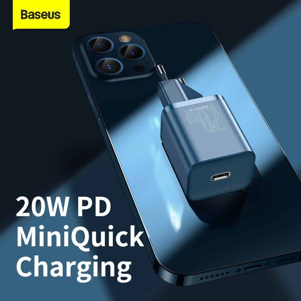 Baseus Super Si Quick Charger 1C 20W EU With Type-C to iPhone Cable 1M - Black - Image 2